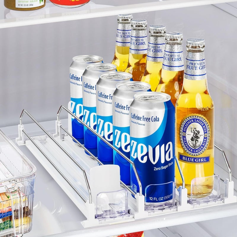 Sunoyar Drink Organizer for Fridge, Automatic Pusher Soda Can Dispenser for Refrigerator, Adjustable Width Holds up to 15 Cans Fridge Drink Organizer for Beer Beverage-3Row 15.3" D x 9.9" W - Image 1